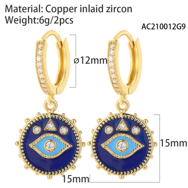 boucle d'oreille femme cœur et mauvais œil turc bleu pour femmes, couleur or véritable