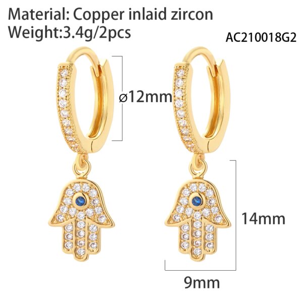 boucle d'oreille femme cœur et mauvais œil turc bleu pour femmes, couleur or véritable
