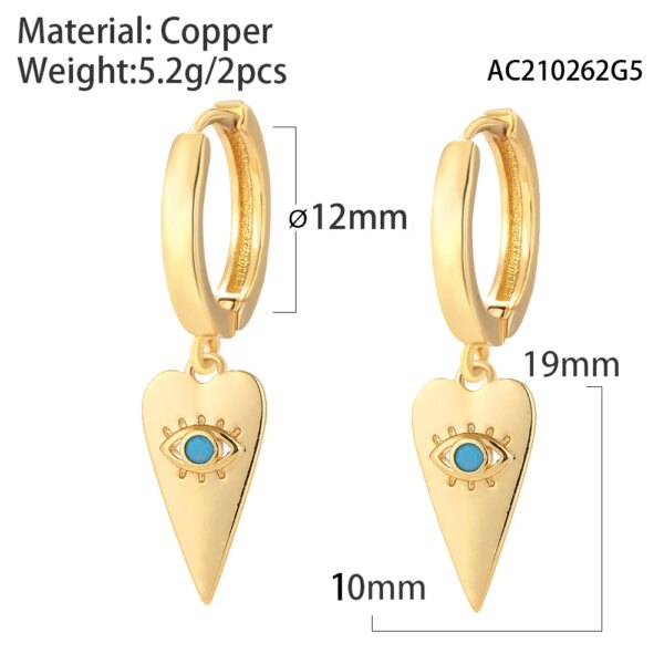 boucle d'oreille femme cœur et mauvais œil turc bleu pour femmes, couleur or véritable