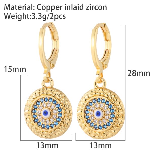 boucle d'oreille femme cœur et mauvais œil turc bleu pour femmes, couleur or véritable