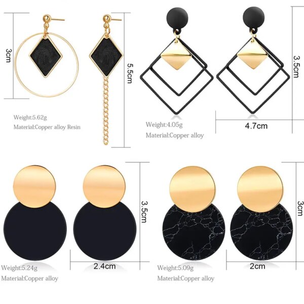 boucle d'oreille femme de déclaration coréenne pour femmes, noir mignon arcylique géométrique