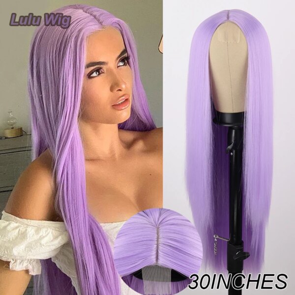 Perruque synthétique longue lisse rouge vin avec frange