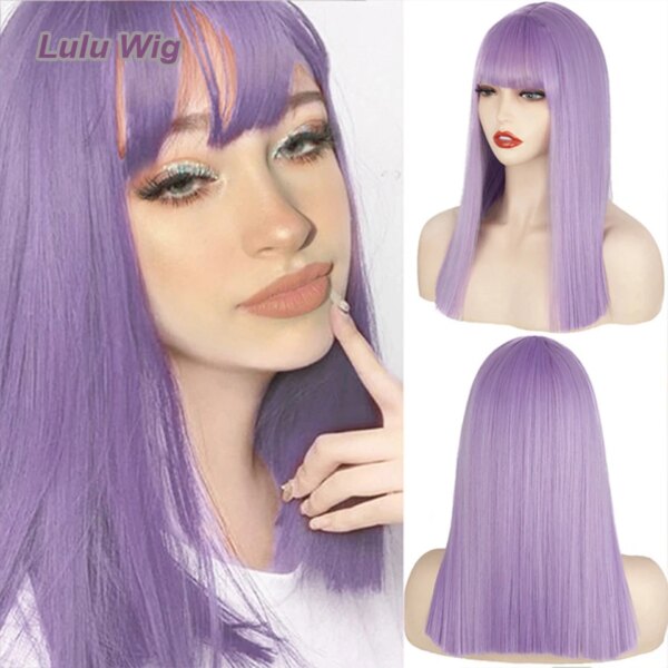 Perruque synthétique longue lisse rouge vin avec frange