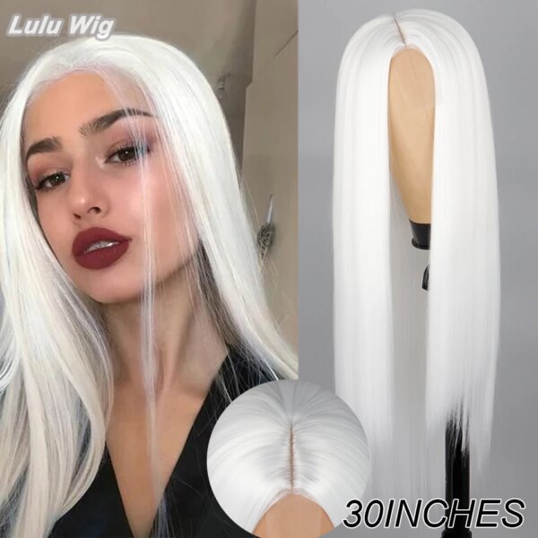 Perruque synthétique longue lisse rouge vin avec frange