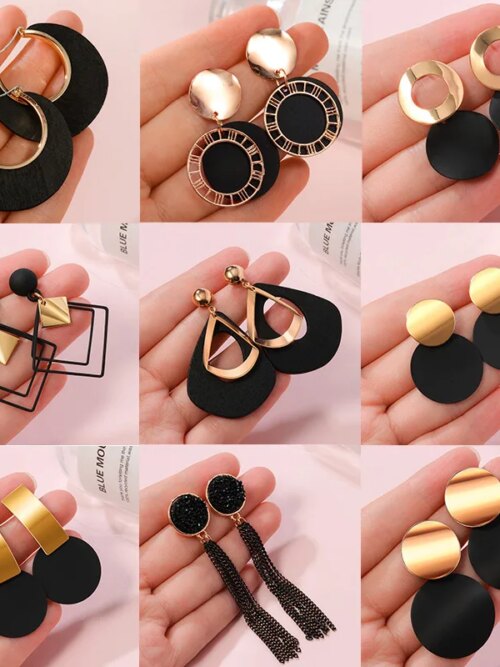 boucle d'oreille femme de déclaration coréenne pour femmes, noir mignon arcylique géométrique Dangle pendants