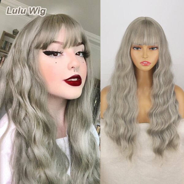 Perruque synthétique longue lisse rouge vin avec frange