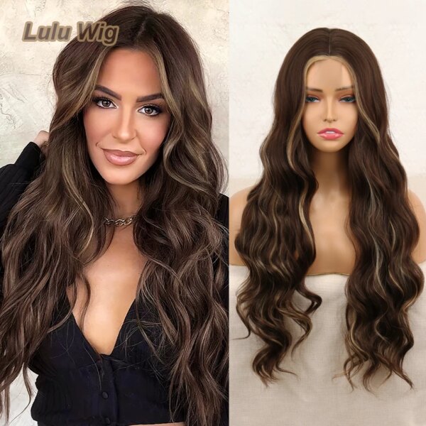 Perruque synthétique longue lisse rouge vin avec frange