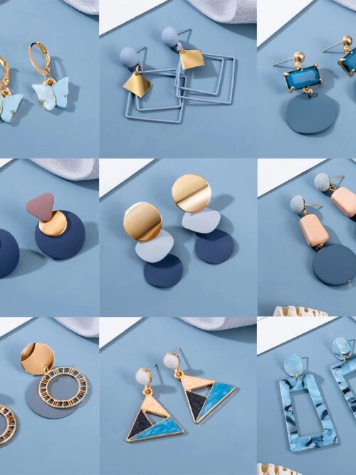 boucle d'oreille femme Géométriques pour Femme, Bleues et en Acrylique, Nouvelle Collection Coréenne