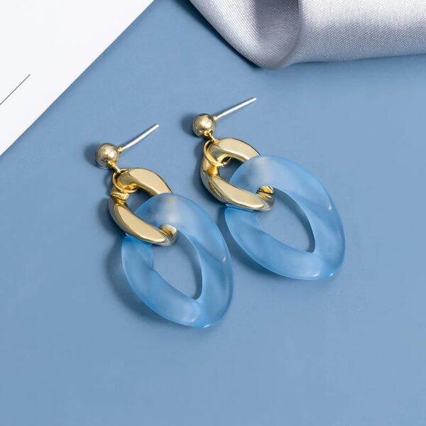 boucle d'oreille femme Géométriques pour Femme, Bleues et en Acrylique, Nouvelle Collection Coréenne