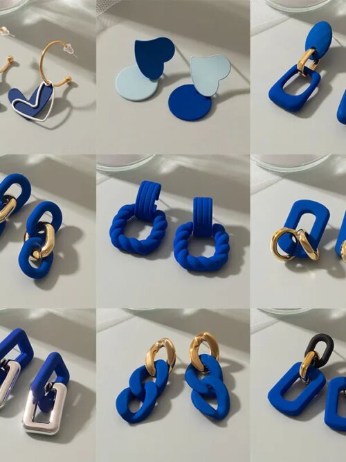 boucle d'oreille femme Bleues Géométriques pour Femme, Goutte d'Eau, Mode Coréenne