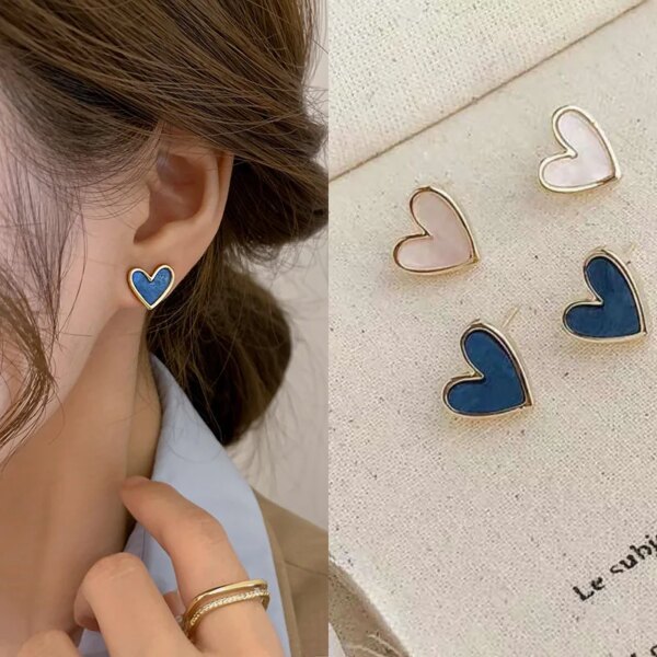 boucle d'oreille femme coréennes mignonnes, amour, coeur, Bling, Zircon, pierre, or Rose