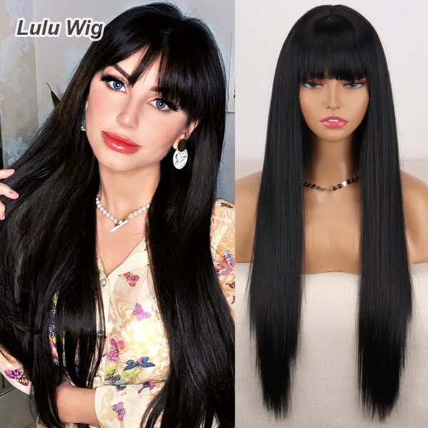 3046-6bcce3.jpg Perruque synthétique longue lisse rouge vin avec frange