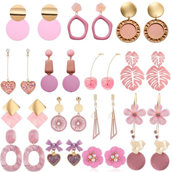 boucle d'oreille femme géométriques en acrylique pour femmes, coréen, rose, mignon, romantique, fleur ronde
