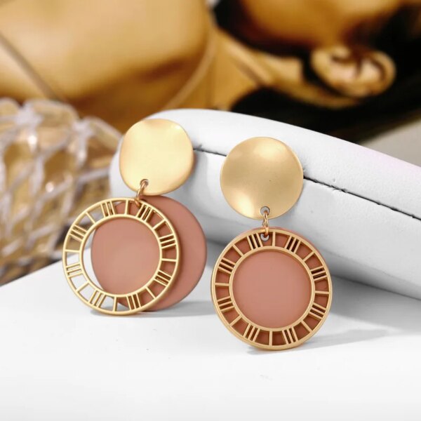 boucle d'oreille femme géométriques en acrylique pour femmes, coréen, rose, mignon, romantique, fleur ronde