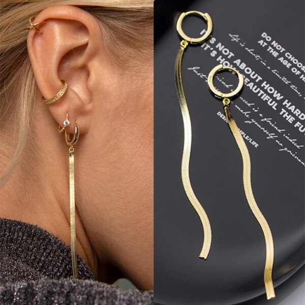 boucle d'oreille femme longues en acier inoxydable couleur or pour femmes, boucles d'oreilles coréennes simples géométriques unique