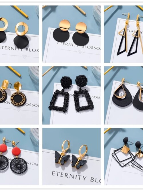 30588-6bdb35.jpg boucle d'oreille femme en forme de fleur pour femmes, bijoux de fête, de couleur noire, à géométrie ronde