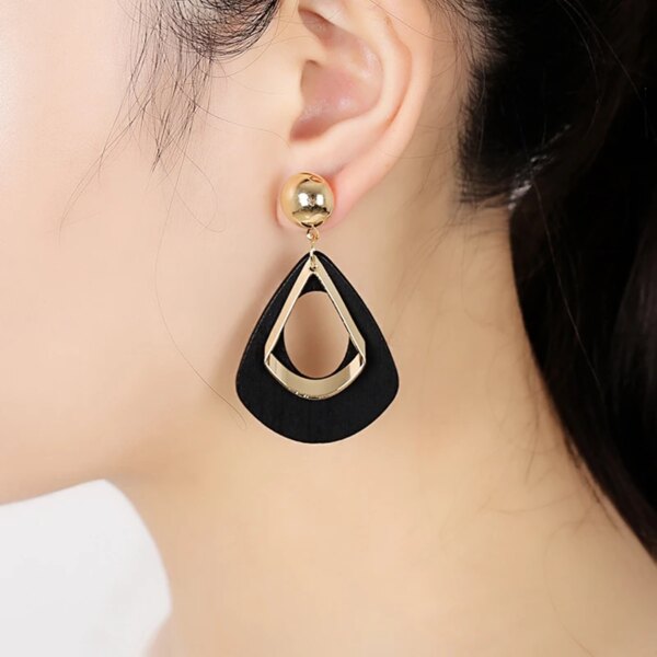 boucle d'oreille femme en forme de fleur pour femmes, bijoux de fête, de couleur noire, à géométrie ronde
