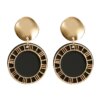 boucle d'oreille femme en forme de fleur pour femmes, bijoux de fête, de couleur noire, à géométrie ronde
