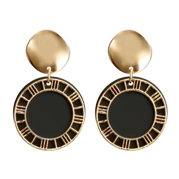 boucle d'oreille femme en forme de fleur pour femmes, bijoux de fête, de couleur noire, à géométrie ronde