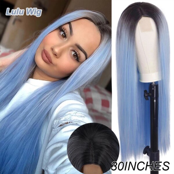 Perruque synthétique longue lisse rouge vin avec frange