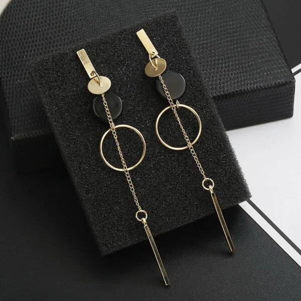 boucle d'oreille femme en forme de fleur pour femmes, bijoux de fête, de couleur noire, à géométrie ronde