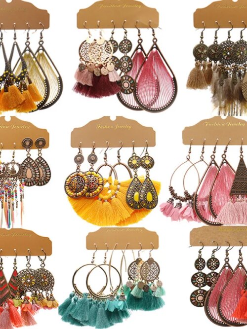 boucle d'oreille femme – lot de 3 paires de boucles d'oreilles Vintage à franges pour femmes