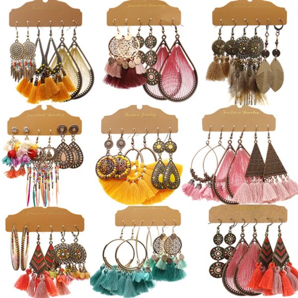 boucle d'oreille femme – lot de 3 paires de boucles d'oreilles Vintage à franges pour femmes