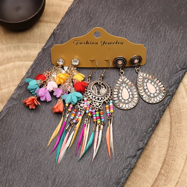 boucle d'oreille femme – lot de 3 paires de boucles d'oreilles Vintage à franges pour femmes