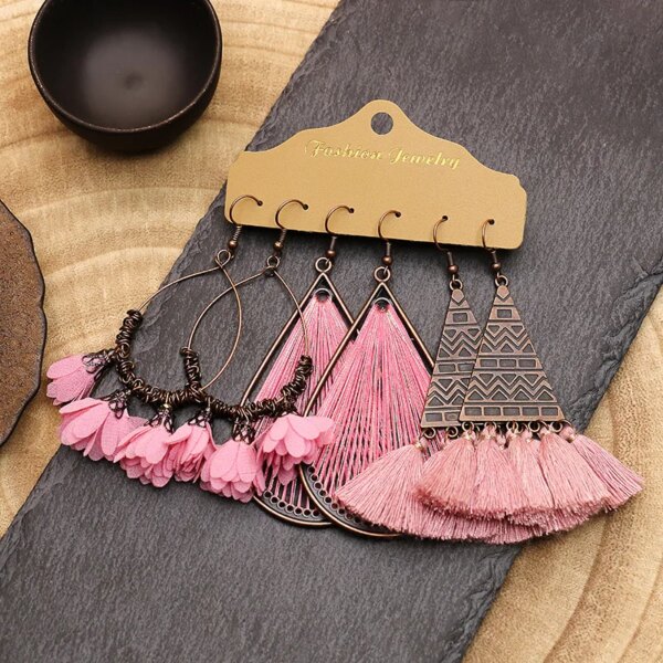 boucle d'oreille femme – lot de 3 paires de boucles d'oreilles Vintage à franges pour femmes