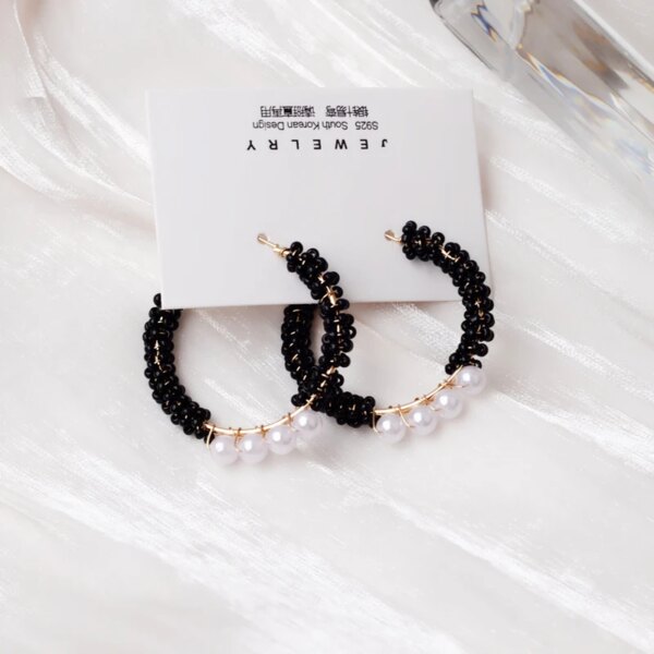 boucle d'oreille femme en forme de fleur pour femmes, bijoux de fête, de couleur noire, à géométrie ronde