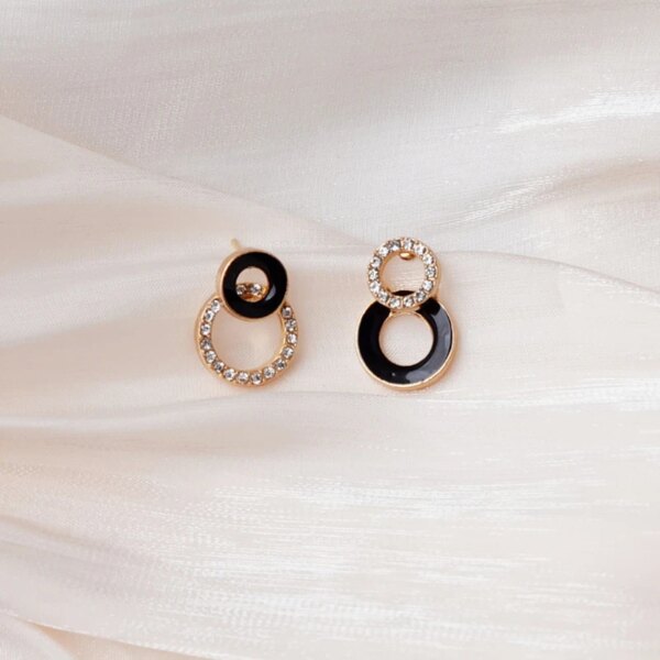 boucle d'oreille femme en forme de fleur pour femmes, bijoux de fête, de couleur noire, à géométrie ronde