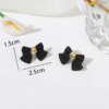 boucle d'oreille femme en forme de fleur pour femmes, bijoux de fête, de couleur noire, à géométrie ronde
