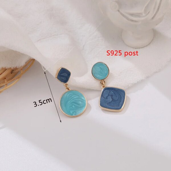 boucle d'oreille femme géométriques bleues pour femmes, style bohème, fleur