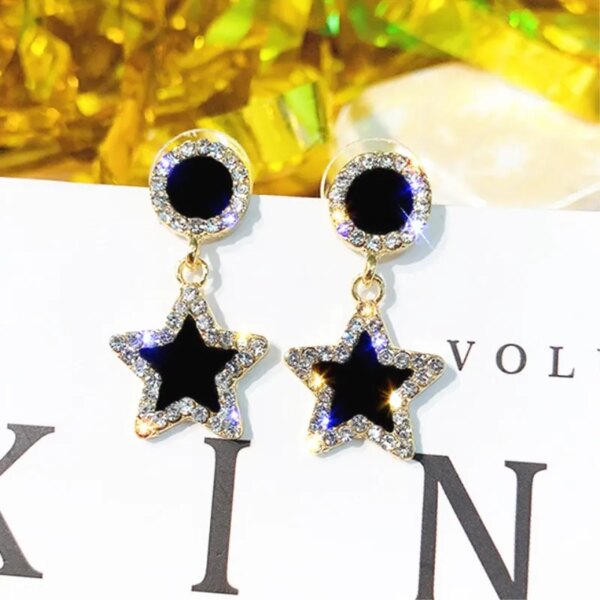 boucle d'oreille femme en forme de fleur pour femmes, bijoux de fête, de couleur noire, à géométrie ronde