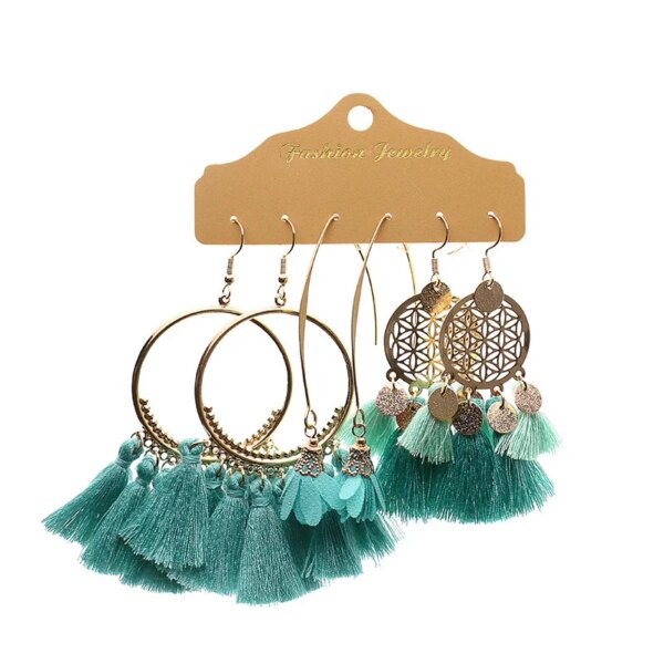 boucle d'oreille femme – lot de 3 paires de boucles d'oreilles Vintage à franges pour femmes