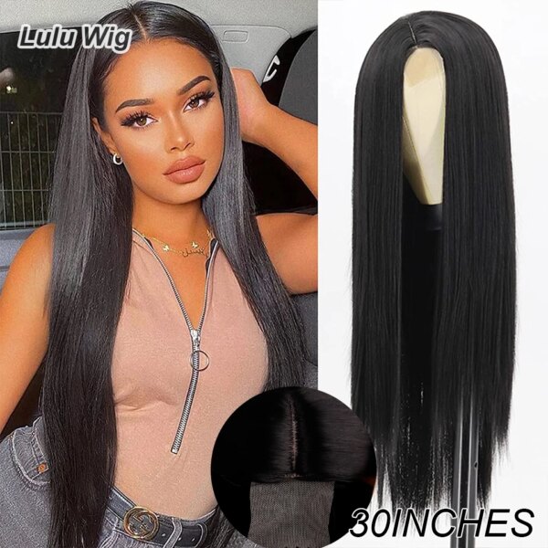 Perruque synthétique longue lisse rouge vin avec frange