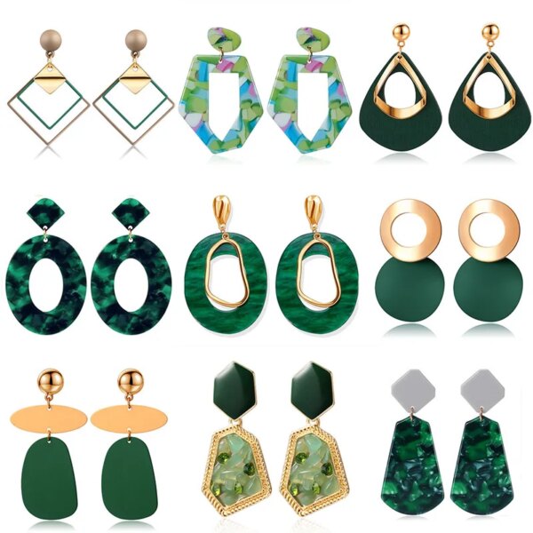31041-099f96.jpg boucle d'oreille femme de déclaration coréenne pour femmes, vert mignon arcylique géométrique Dangle