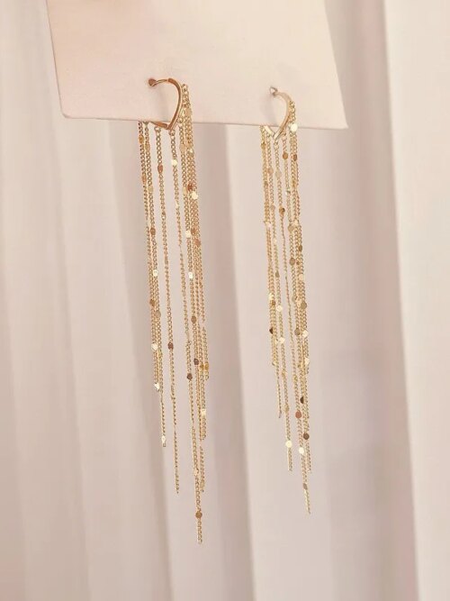 boucle d'oreille femme longues à pampilles en métal dominées, joker coréen doux, joli cœur, boucles d'oreilles élégantes