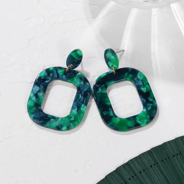 boucle d'oreille femme de déclaration coréenne pour femmes, vert mignon arcylique géométrique Dangle