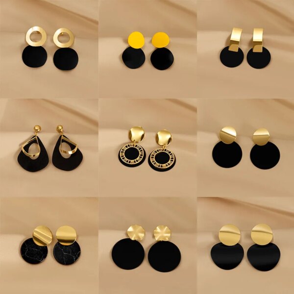 boucle d'oreille femme géométriques en métal pour femmes, boucles d'oreilles rondes en acrylique de couleur noire