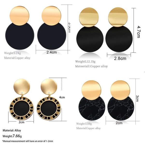 boucle d'oreille femme géométriques en métal pour femmes, boucles d'oreilles rondes en acrylique de couleur noire
