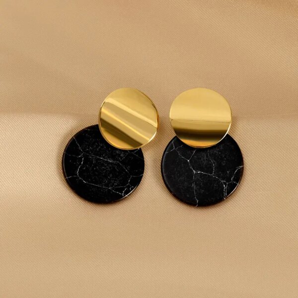 boucle d'oreille femme géométriques en métal pour femmes, boucles d'oreilles rondes en acrylique de couleur noire