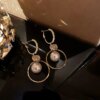 boucle d'oreille femme Coréennes Surdimensionnées à Perle Blanche, Bijoux de Mariage en Zircon Rond Doré de Style Bohème