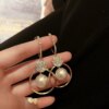 boucle d'oreille femme Coréennes Surdimensionnées à Perle Blanche, Bijoux de Mariage en Zircon Rond Doré de Style Bohème