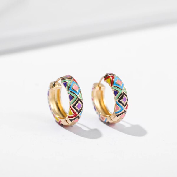 31419-3e6e42.jpg Petites boucle d'oreille femme Huggie Vintage en Émail Tendance, Bijou à la Mode en Forme de Fleur