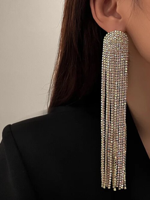boucle d'oreille femme à pampilles en strass pour femmes, bijoux de fête de mariage, longs cadeaux