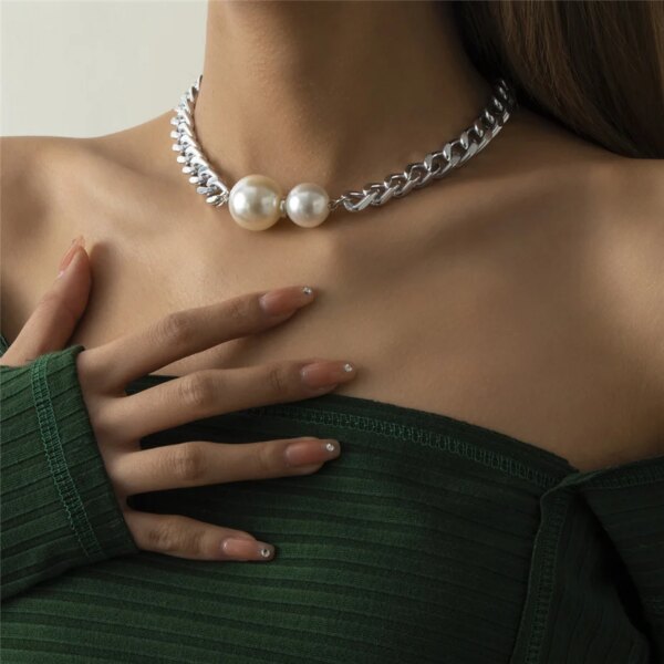 Collier femme gothique pour femme, chaîne épaisse torsadée, Vintage, grande boule