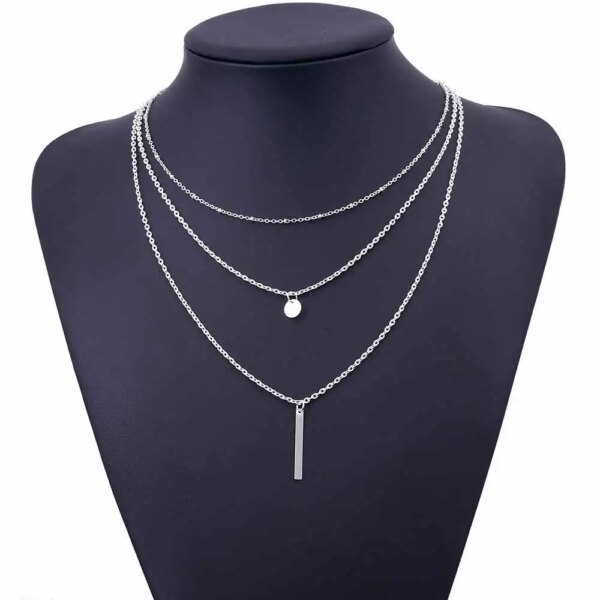 Collier femme en chaîne 3 couches pour femmes, Long pendentif Triangle ajouré, couleur or