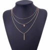 Collier femme en chaîne 3 couches pour femmes, Long pendentif Triangle ajouré, couleur or