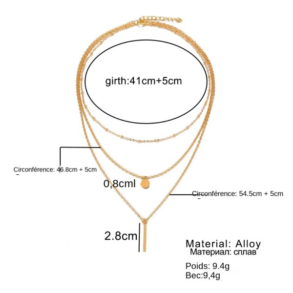 Collier femme en chaîne 3 couches pour femmes, Long pendentif Triangle ajouré, couleur or